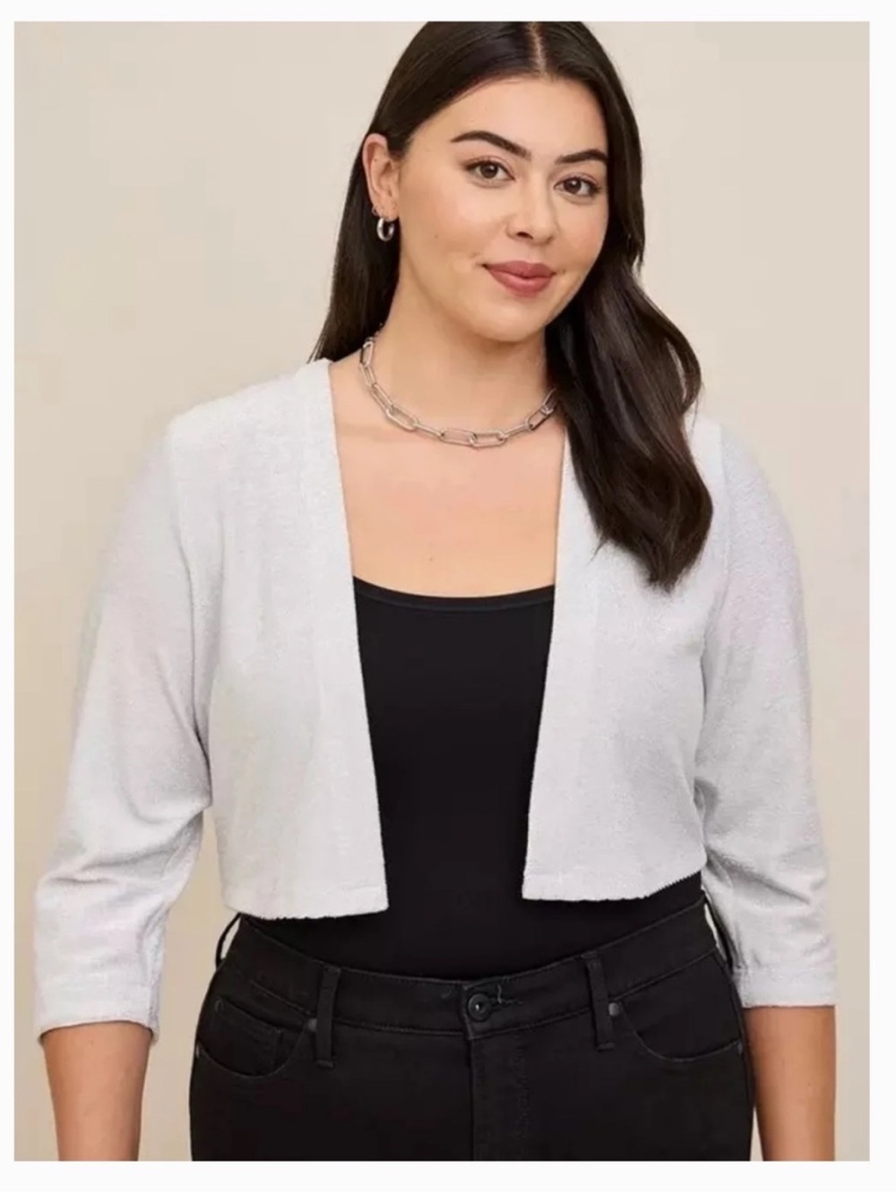 NWT Torrid Metallic Silver Sparkle Open Front Shrug Cardigan Size 0 12